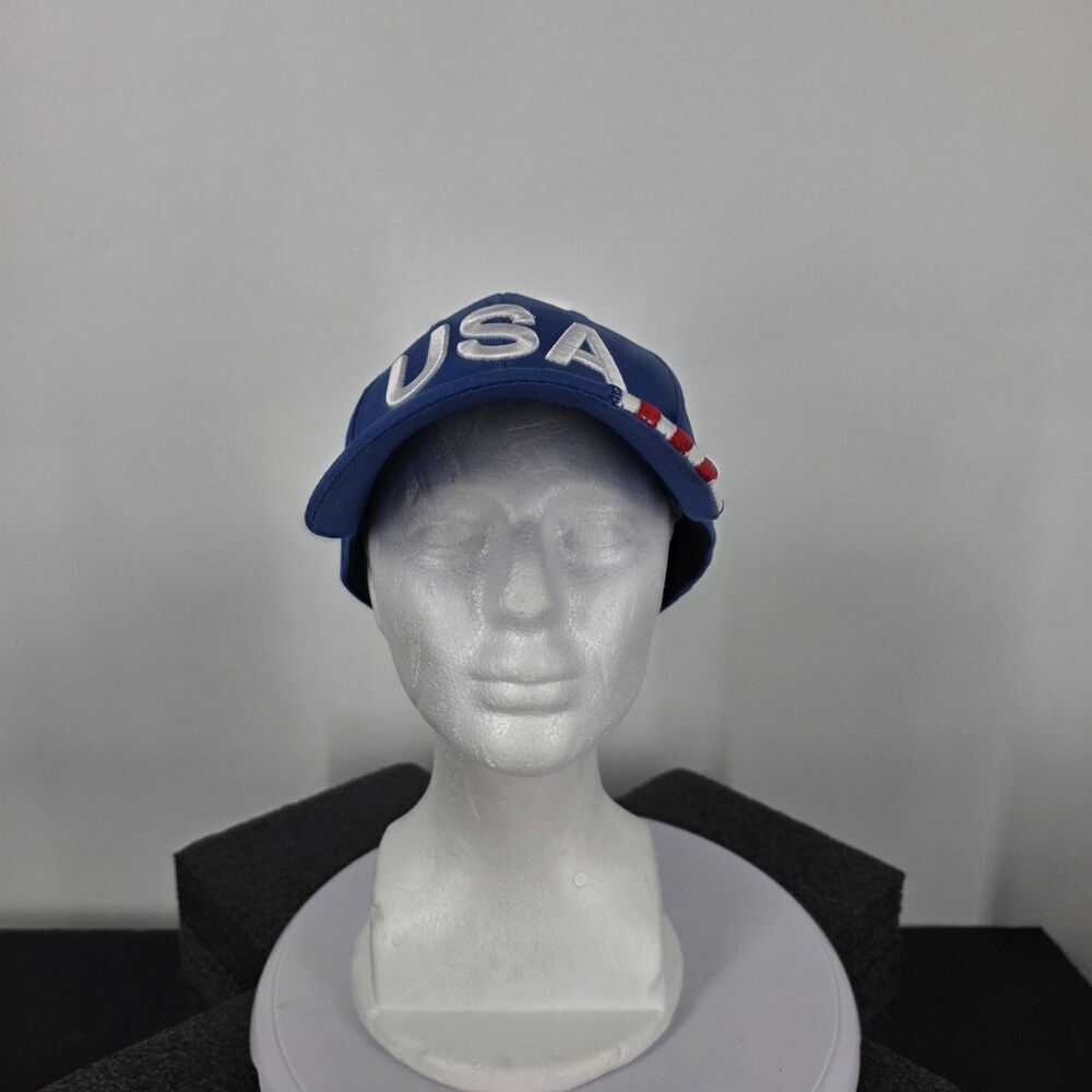 USA Hat Cap Strap Back Blue American Flag Stars Stripes Patriotic Mens